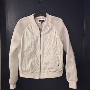 William Rast White Zip Up Bomber Jacket Textured Knit Sleeves Women's size SM